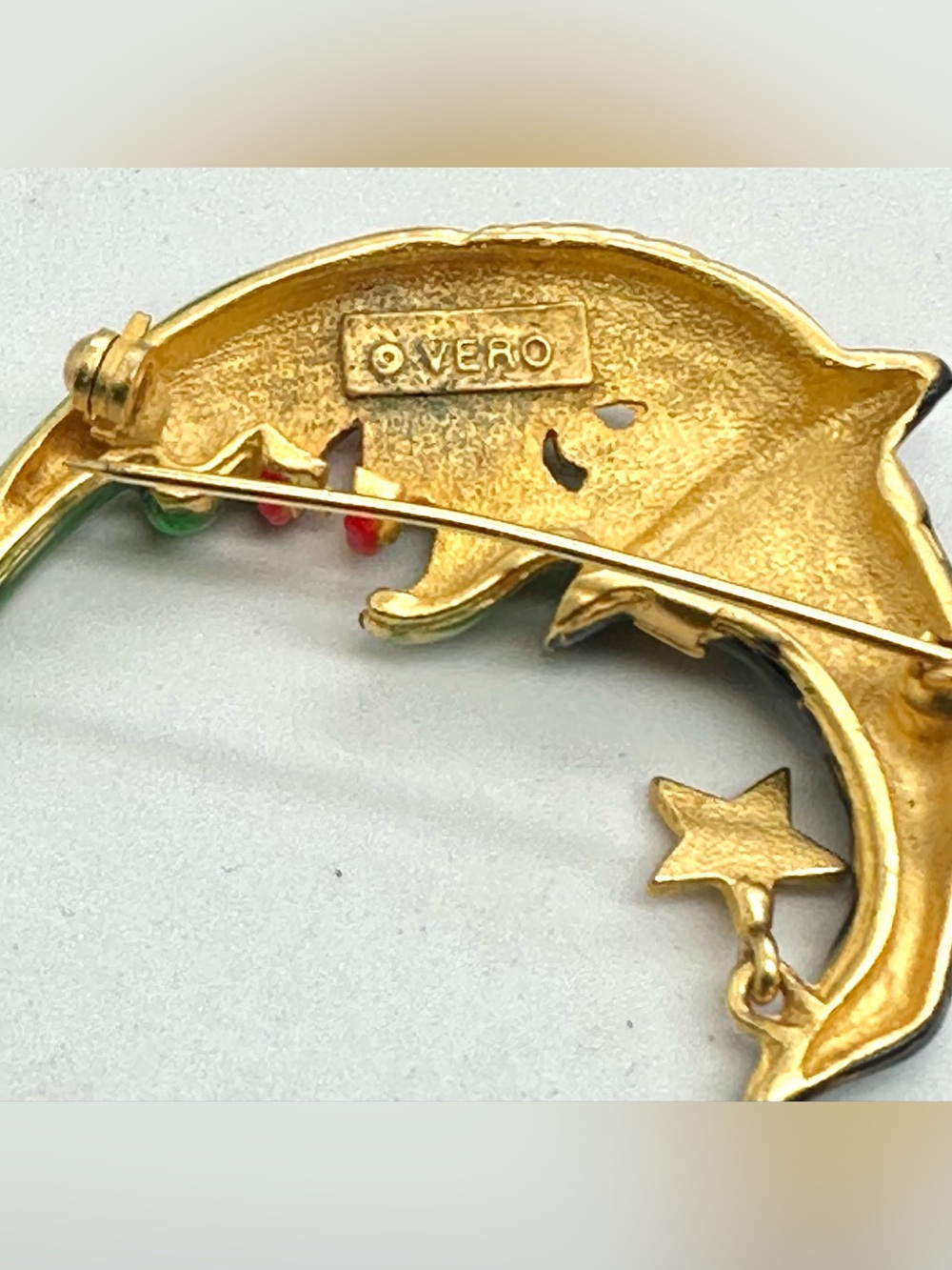 Vintage Vero Witch Face Gold Tone Enamel Moon Star Brooch Pin 80s - Picture 6 of 7